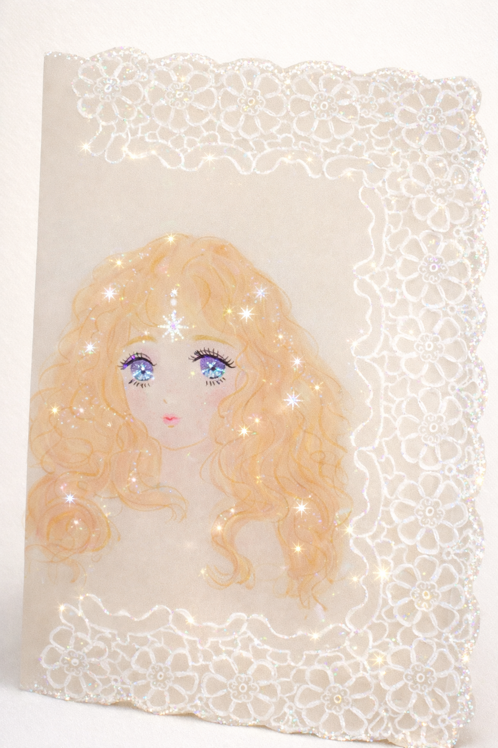 a girl with big eyes card